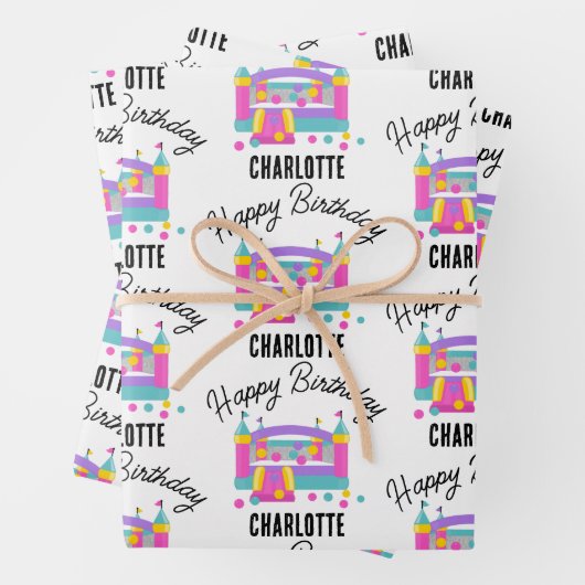 バウンスハウスジャンピングキャッスルガールズバースデーパーティー ラッピングペーパーシート (インサイチュ)