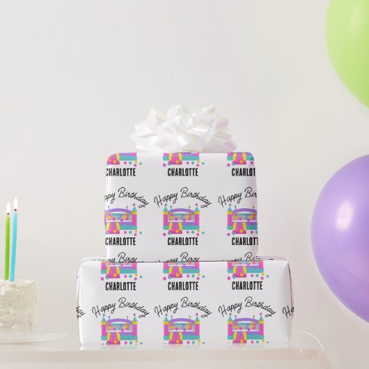 バウンスハウスジャンピングキャッスルガールズバースデーパーティー ラッピングペーパー (パーティーギフト)