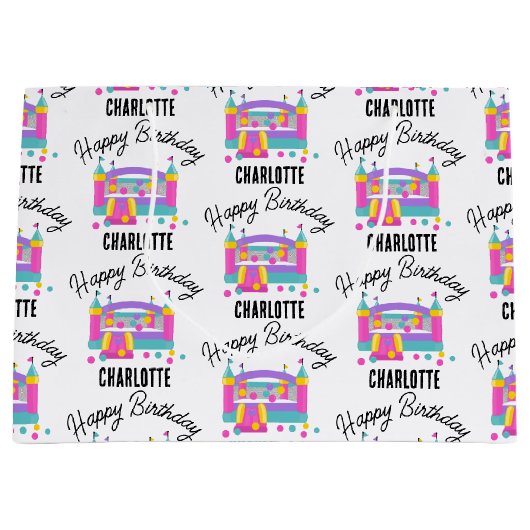 バウンスハウスジャンピングキャッスルガールズバースデーパーティー ラージペーパーバッグ (正面)