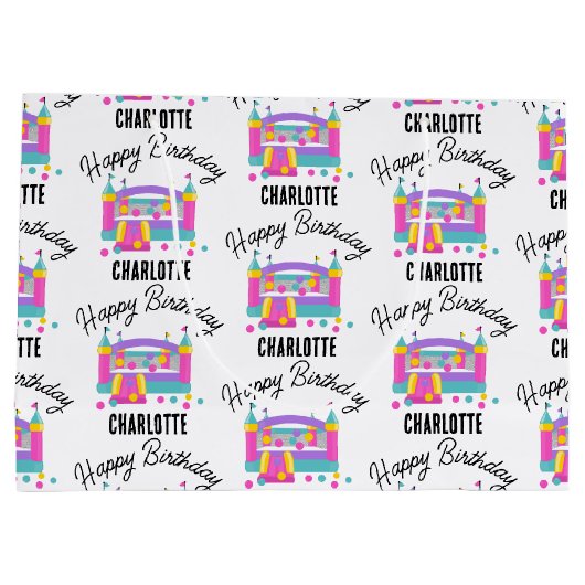 バウンスハウスジャンピングキャッスルガールズバースデーパーティー ラージペーパーバッグ (裏面)