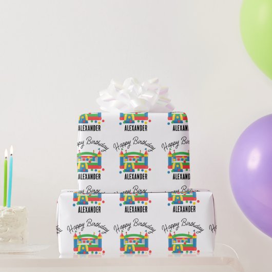 バウンスハウスジャンピングキャッスルボールキッズ名 ラッピングペーパー (パーティーギフト)