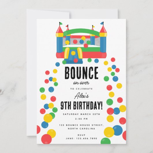 バウンスハウスジャンピングキャッスル子供の誕生日パーティー 招待状 (正面)