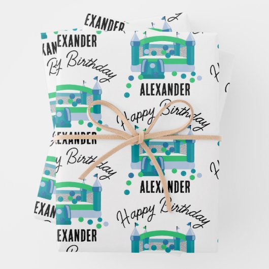 バウンスハウスジャンピングキャッスル誕生日名キッズボーイ ラッピングペーパーシート (インサイチュ)