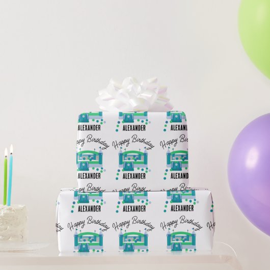 バウンスハウスジャンピングキャッスル誕生日名キッズボーイ ラッピングペーパー (パーティーギフト)