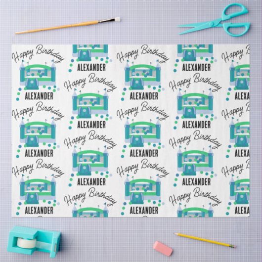 バウンスハウスジャンピングキャッスル誕生日名キッズボーイ 薄葉紙 (クラフト)