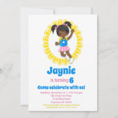 バウンスハウスジャンプアフリカンアメリカンガール誕生日 招待状 (正面)