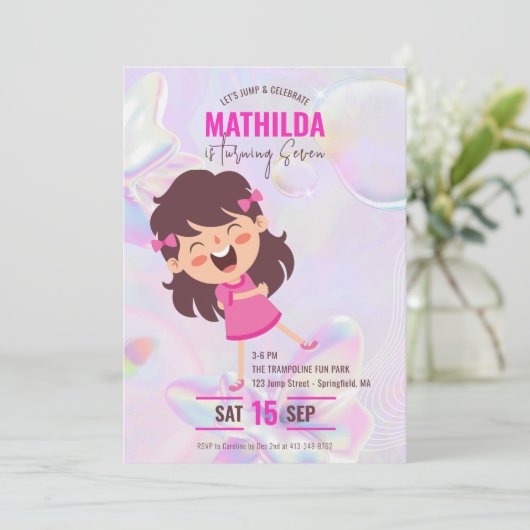 バウンスハウスジャンプトランポリンオパールガールズ誕生日 招待状 (スタンド正面)