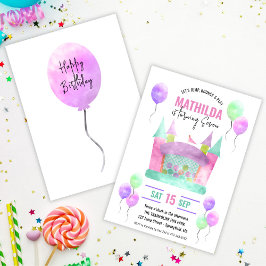 バウンスハウスジャンプトランポリンガールバースデーパーティー 招待状