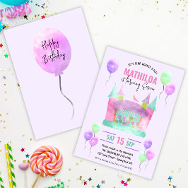 バウンスハウスジャンプトランポリンガールバースデーパーティー 招待状