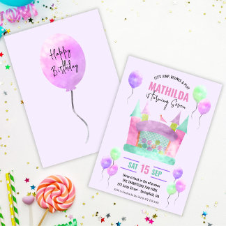 バウンスハウスジャンプトランポリンガールバースデーパーティー 招待状