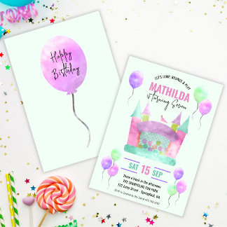 バウンスハウスジャンプトランポリンガール誕生日デジタル 招待状