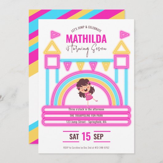 バウンスハウスジャンプトランポリンパーティー子供の誕生日 招待状 (正面/裏面)