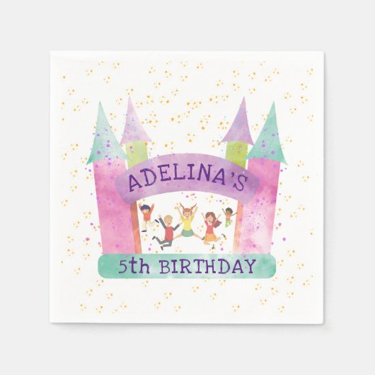 バウンスハウスジャ遊ンプ体操子供の誕生日 スタンダードカクテルナプキン (正面)