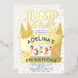 バウンスハウスジャ遊ンプ体操子供の誕生日 箔招待状