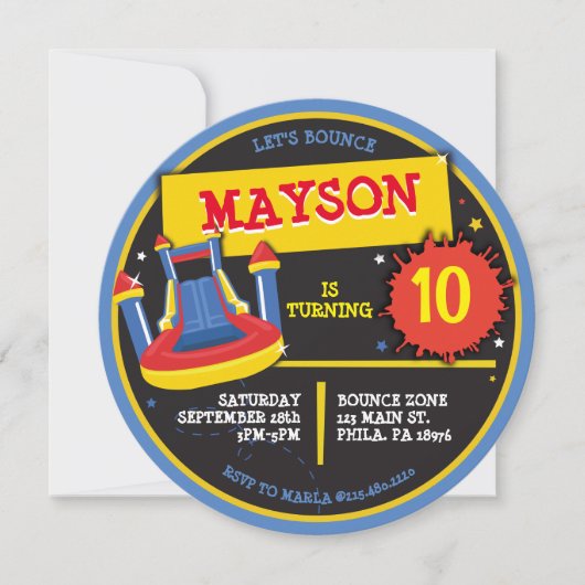 バウンスハウススリップまたは滑ることとスライド誕生日パーティー 招待状 (正面)