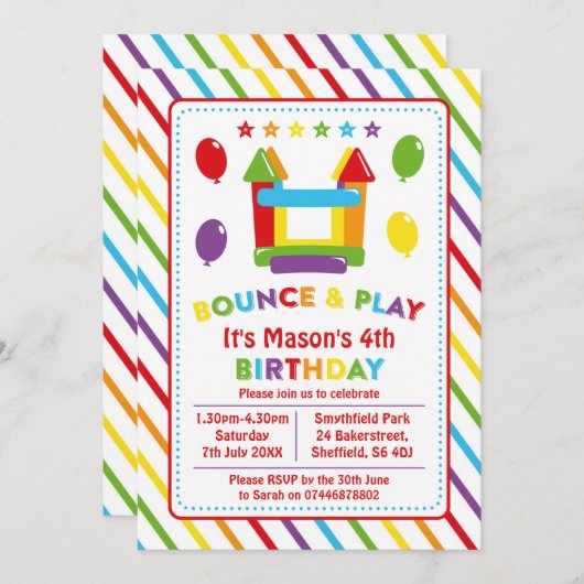 バウンスハウステーマの誕生日パーティーの招待 招待状 (正面/裏面)