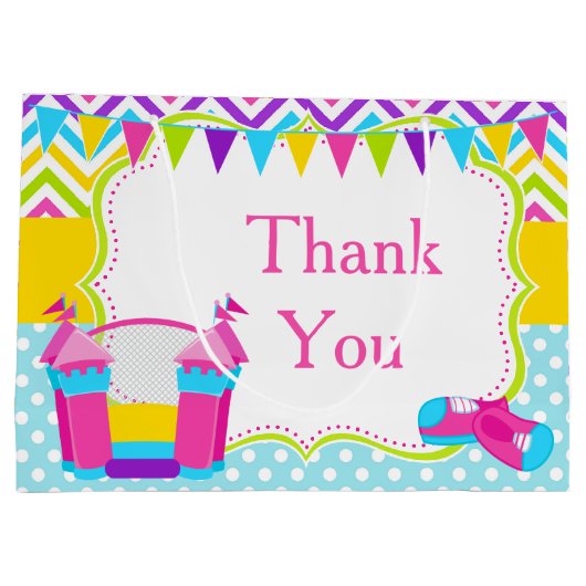 バウンスハウスバウシーキャッスル誕生日ガールサンティユー ラージペーパーバッグ (裏面)