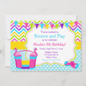 バウンスハウスバウシーキャッスル誕生日ピンク 招待状 (正面)