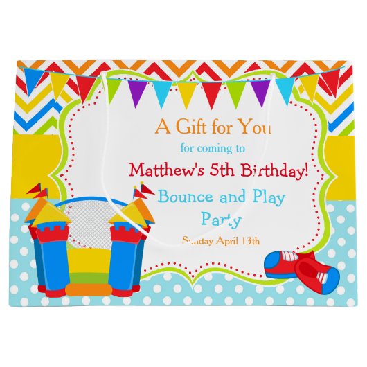 バウンスハウスバウシーキャッスル誕生日ボーイサンキュー ラージペーパーバッグ (正面)