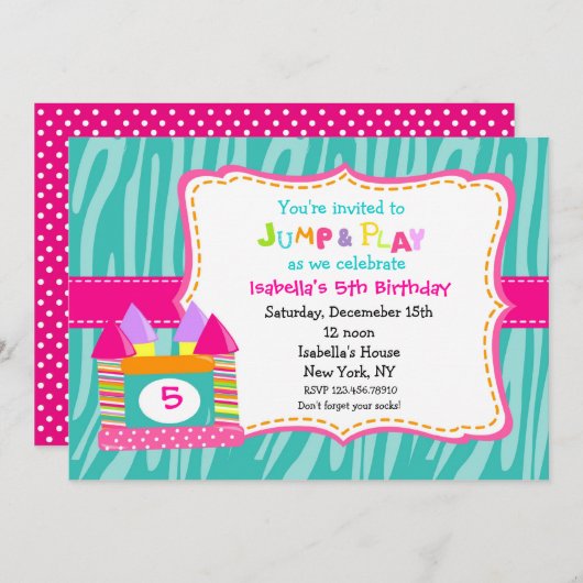 バウンスハウスバウンスキャッスル誕生日招待状 招待状 (正面/裏面)