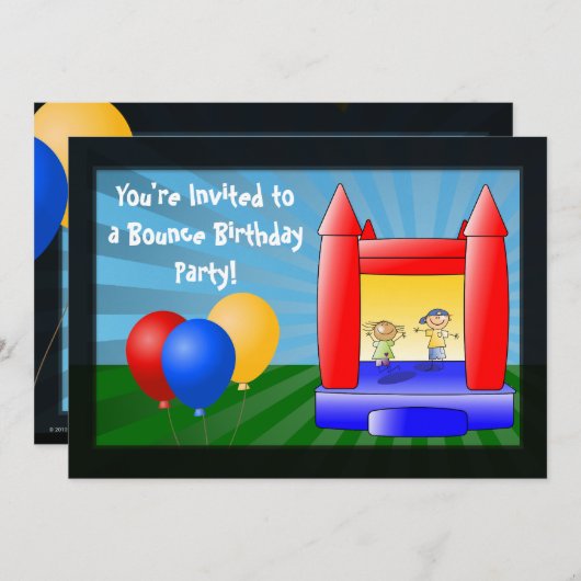 バウンスハウスバルーン誕生日パーティーの招待 招待状 (正面/裏面)