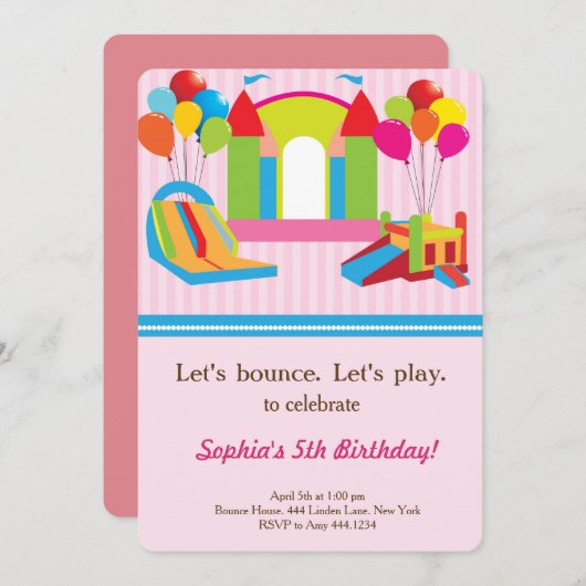 バウンスハウスバースデーパーティーの招待 招待状 (正面/裏面)