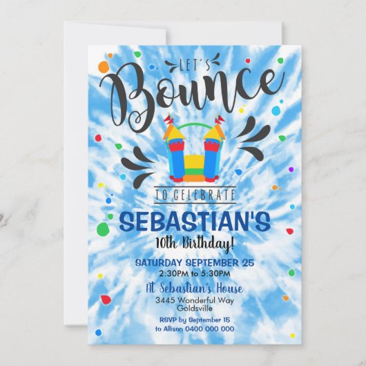 バウンスハウスパーティの招待状ボーイジャンピングキャッスル 招待状 (正面)