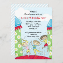 バウンスハウスパーティの招待状：グリーンボーイズ弾力