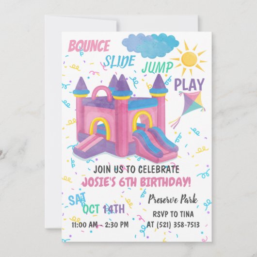 バウンスハウスピンク 招待状 (正面)