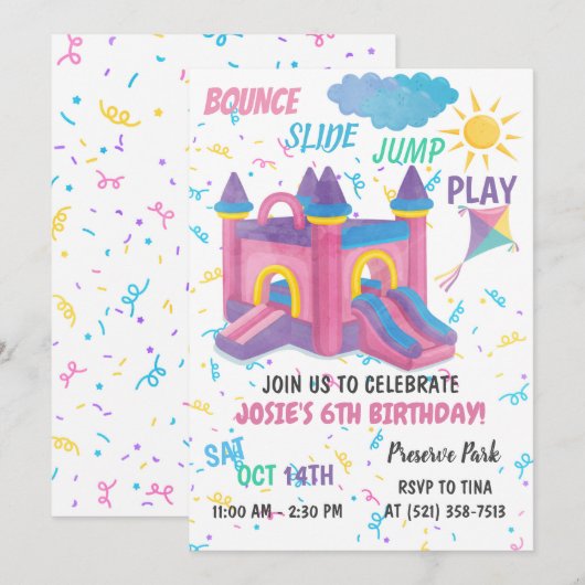 バウンスハウスピンク 招待状 (正面/裏面)