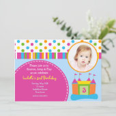 バウンスハウスフォトバースデーパーティ招待状 招待状 (スタンド正面)