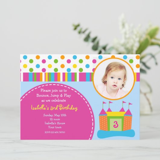 バウンスハウスフォトバースデーパーティ招待状 招待状 (スタンド正面)