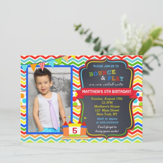 バウンスハウスフォトバースデーパーティ招待状 招待状 (スタンド正面)