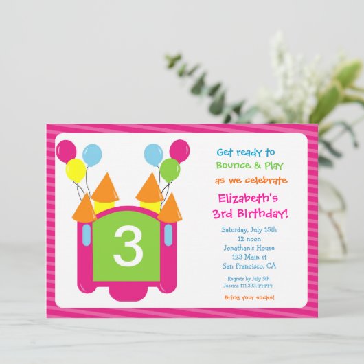 バウンスハウスフォト誕生日招待状 招待状 (スタンド正面)