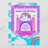 バウンスハウスユニコーンガールズ子供の誕生日パーティー 招待状 (正面/裏面)