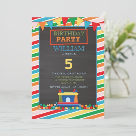バウンスハウス子供の誕生日パーティの招待状 招待状 (スタンド正面)