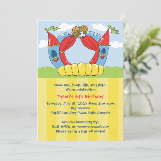 バウンスハウス招待状:スポーツバースデーパーティー 招待状 (スタンド正面)