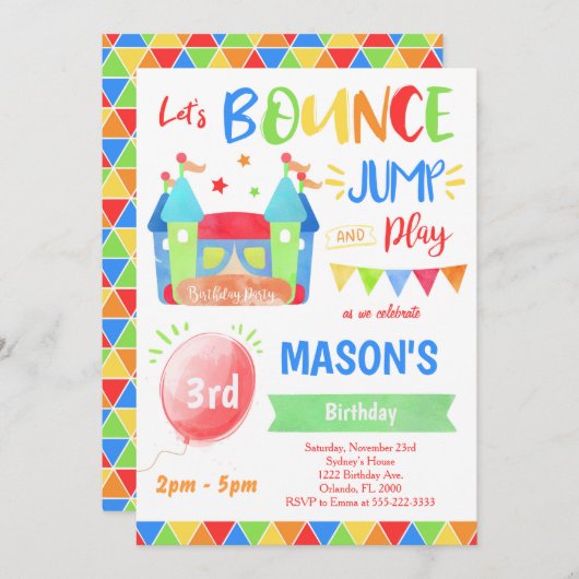 バウンスハウス招待状、バウンス招待状 招待状 (正面/裏面)