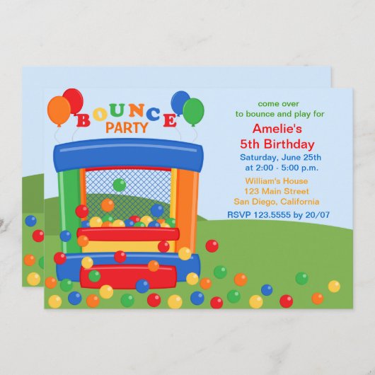 バウンスハウス誕生パーティーの招待 招待状 (正面/裏面)