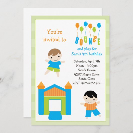 バウンスハウス誕生日パーティーの招待 招待状 (正面/裏面)