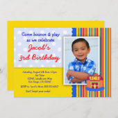 バウンスハウス誕生日パーティー招待ボーイ 招待状 (正面/裏面)