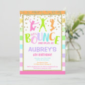 バウンスバースデーパーティーのレインボーパステルグリッターガール 招待状 (スタンド正面)