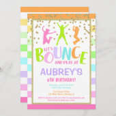 バウンスバースデーパーティーのレインボーパステルグリッターガール 招待状 (正面/裏面)