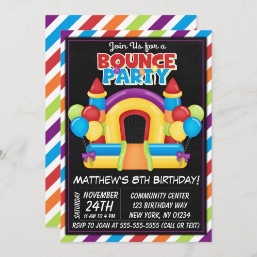 バウンスパーティの招待状キッズバウンスバースデーパーティー 招待状 (正面/裏面)