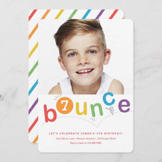 バウンスモダン子供の誕生日パーティー 招待状 (正面/裏面)