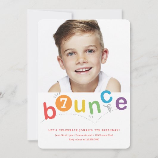 バウンスモダン子供の誕生日パーティー 招待状 (正面)