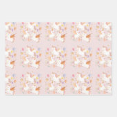 バウンスユニコーンPastelピンクかわいい誕生日 ラッピングペーパーシート (正面2)