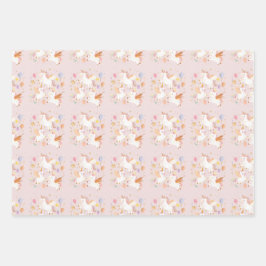バウンスユニコーンPastelピンクかわいい誕生日 ラッピングペーパーシート