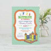 バウンス城パーティーグリーン子供の誕生日招待状 招待状 (スタンド正面)