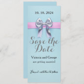 バウ付きのパステルブルーのデザイン 招待状 (正面/裏面)